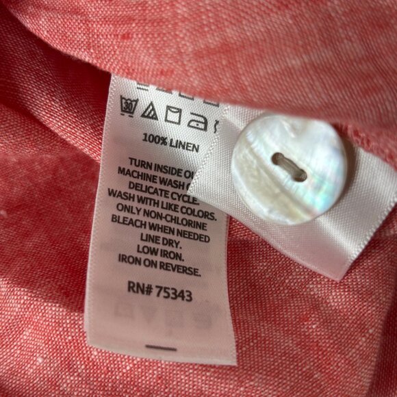Tahari Women's Collared V-Neck Linen Shirt Blouse Tunic 3/4 Sleeve Pink Peach 2X - Picture 7 of 10